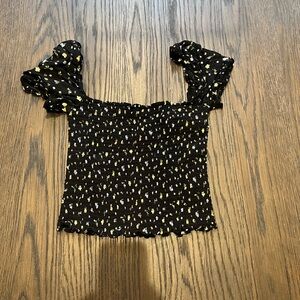 Reformation XS Black Floral Crop Top